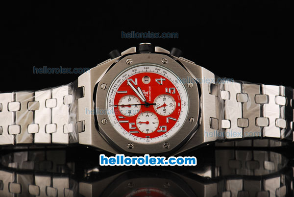 Audemars Piguet Royal Oak Offshore Japanese Miyota Quartz Movement with Red/White Dial and Silver Case-SS Strap - Click Image to Close